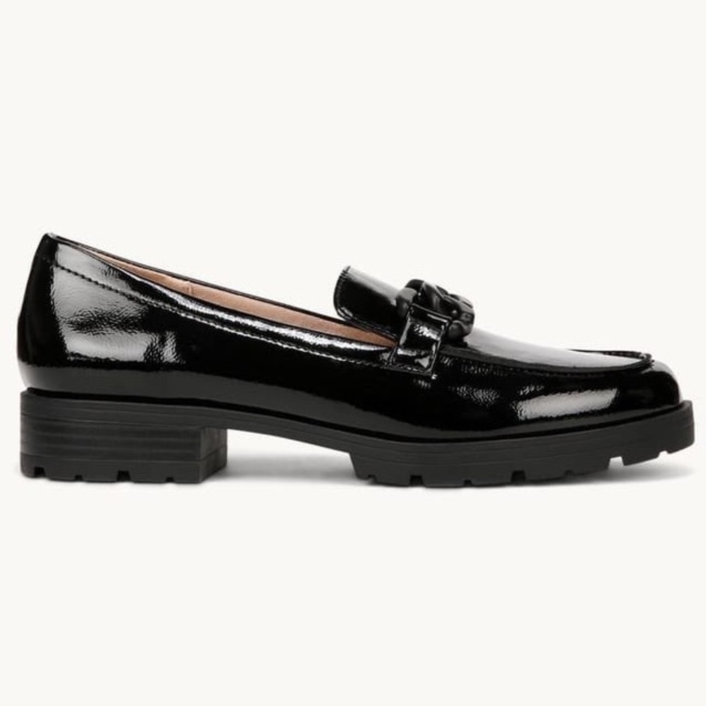 LifeStride London 2 Black Crinkle Chain Loafer Lug Sole Shoes 7.5W WIDE New - Picture 5 of 11